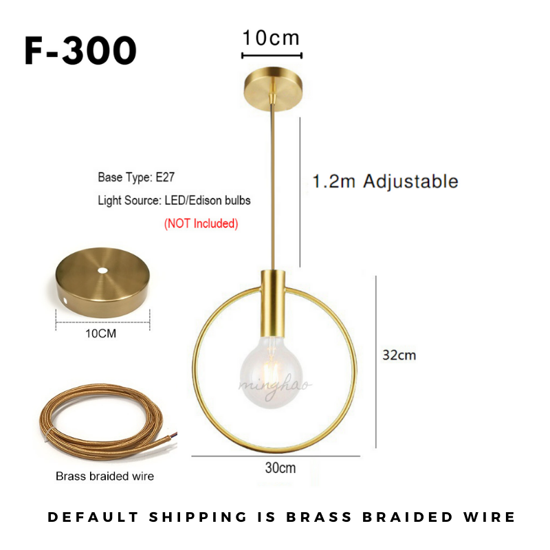 Personality Pendant Lamp Gold Ring Frame Opal Frosted Glass Lampshade