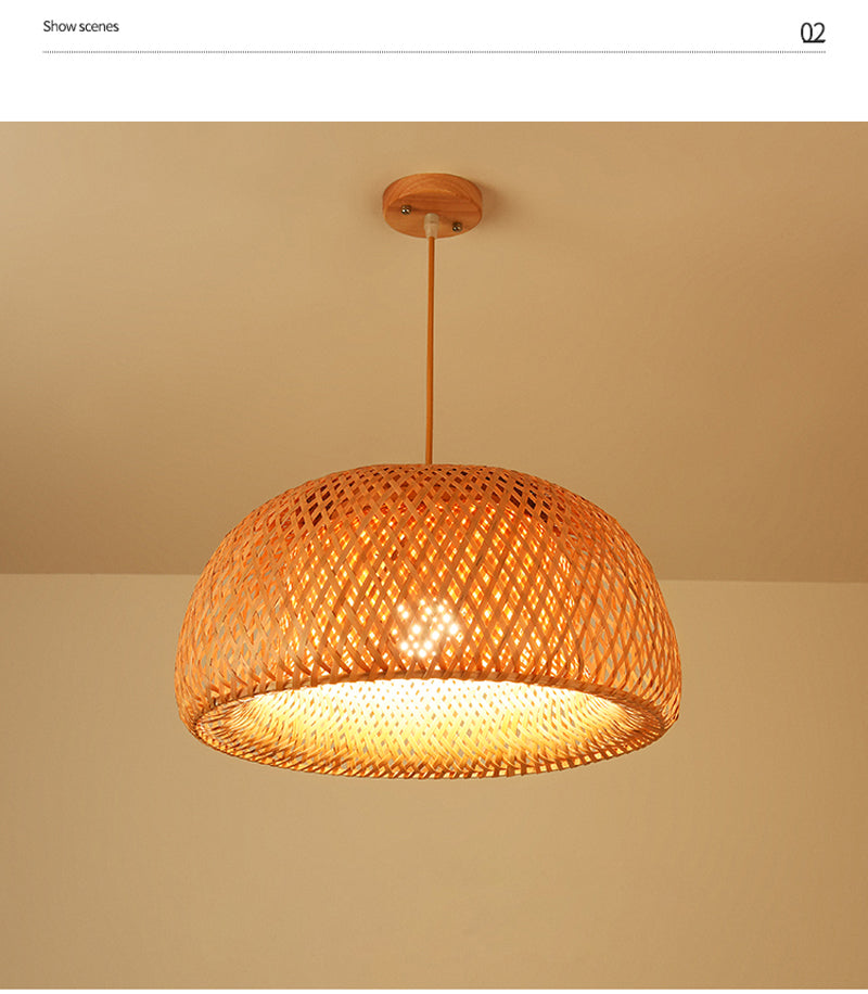 Bamboo Wicker Rattan Dome Lampshade Hand-Woven Lighting Art