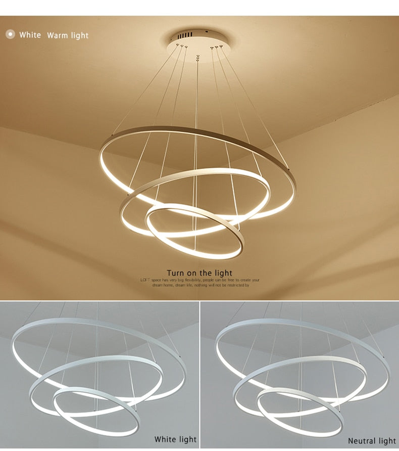 Modern Chandelier Tiers Ring Circles LED Lights Fixture