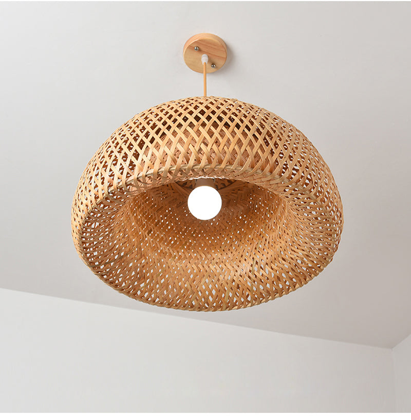 Bamboo Wicker Rattan Dome Lampshade Hand-Woven Light Art