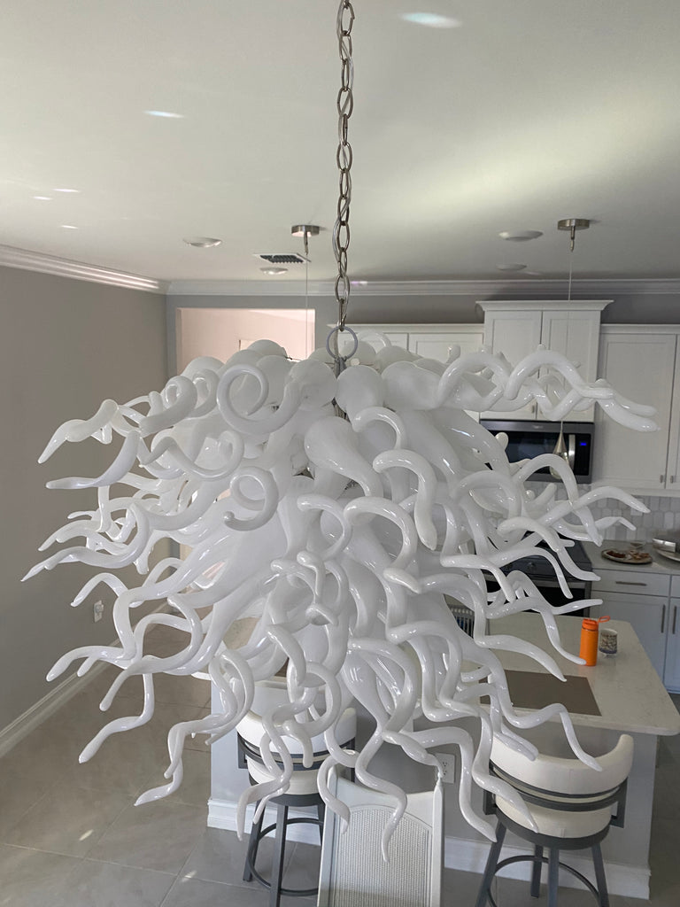 Chihuly Type Blown Glass Chandelier Milk White