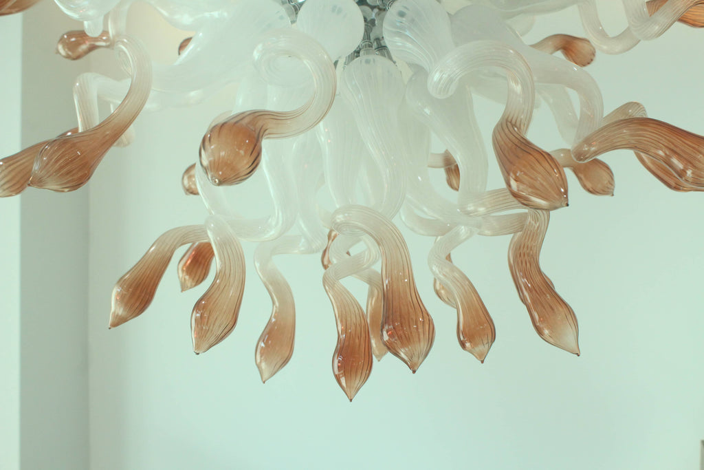 Sputnik Shape Blown Glass Chandelier White With Brown Peach End