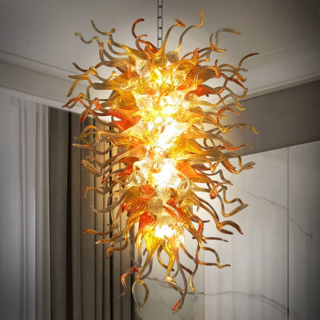 Blown Glass Chandelier Large Chihuly Style Red And Amber LR1118