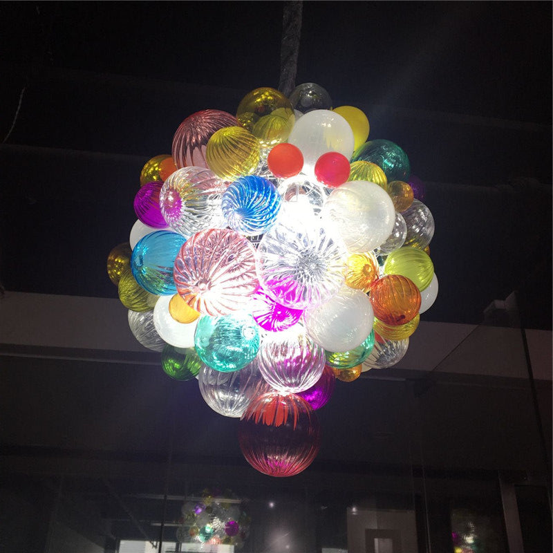 Blown Glass Chandelier Colorful Bubbles Chihuly Style Sculpture