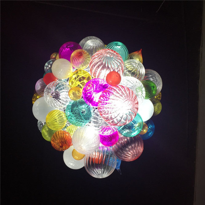 Blown Glass Chandelier Colorful Bubbles Chihuly Style Sculpture