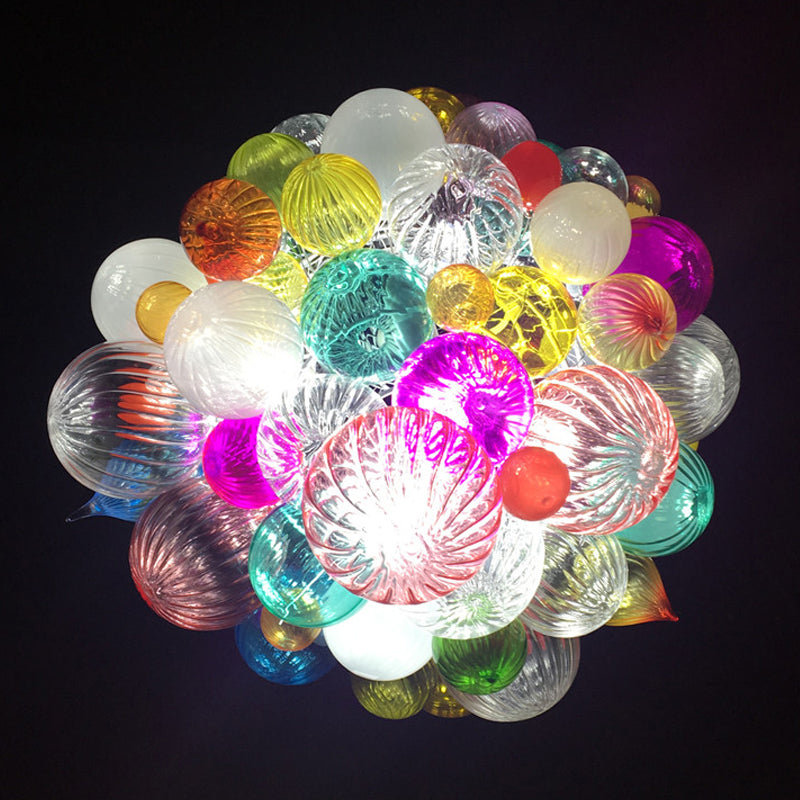 Blown Glass Chandelier Colorful Bubbles Chihuly Style Sculpture