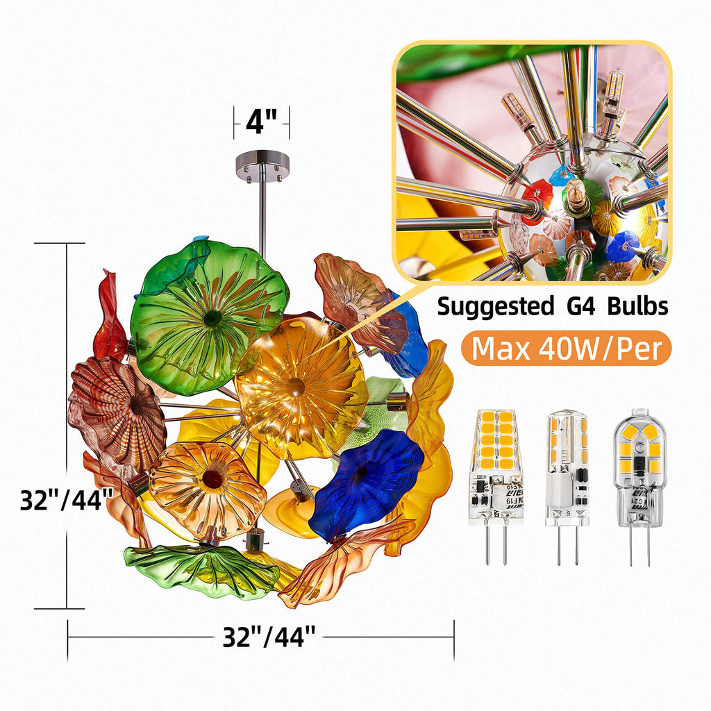 Ceiling In Blooms Blown Glass Chandelier Colorful Art Glass Plates Size Chart