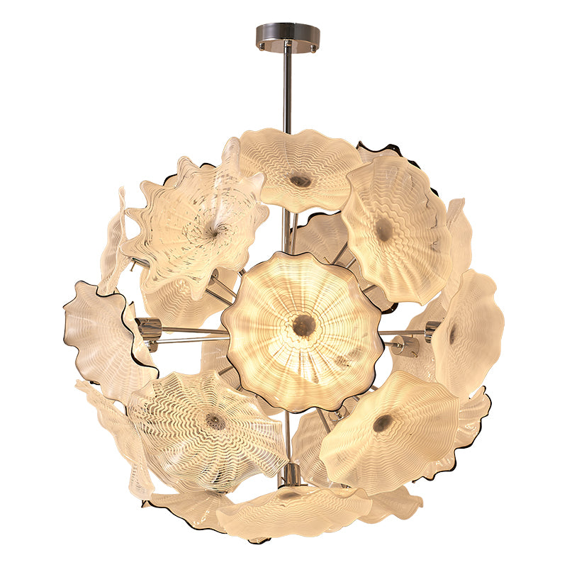 white blown glass morning glory flowers chandelier