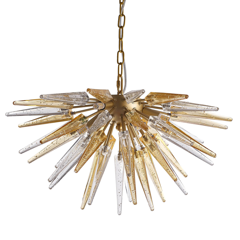 Modern Blown Glass Chandelier Clear And Amber Sting Half-Sphere Shape