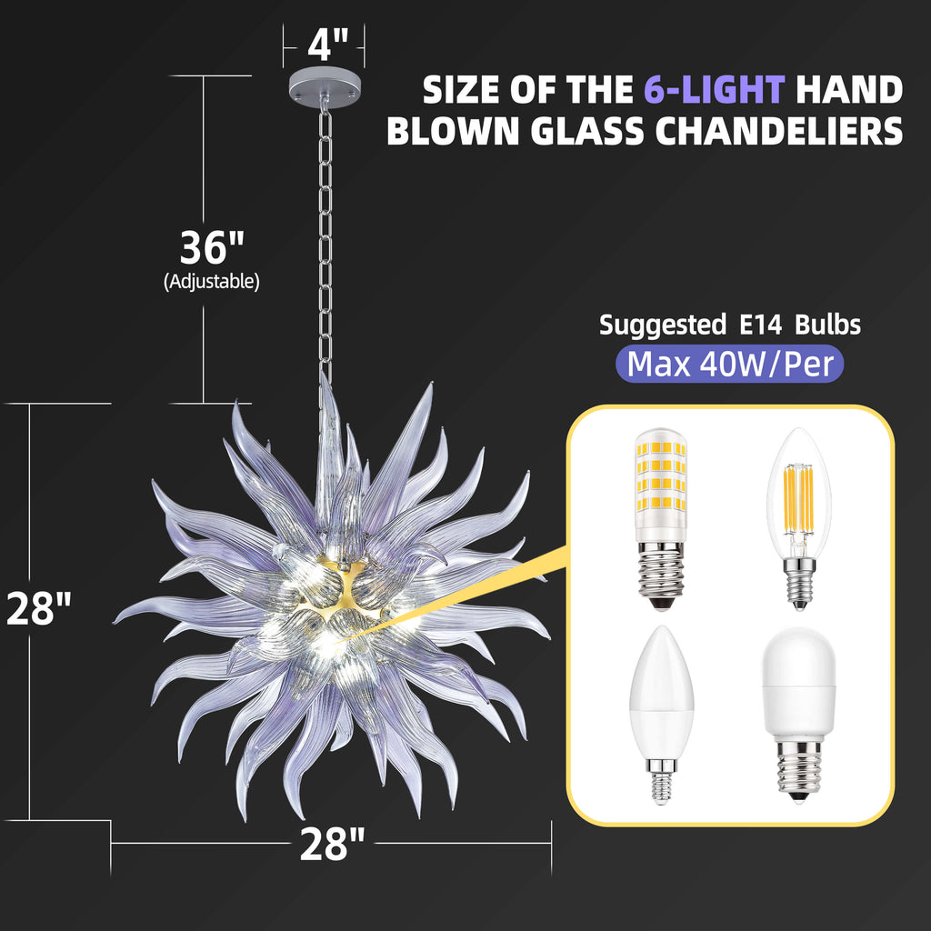 Modern Unique Blown Glass Chandelier Louse/Grey Star Burst