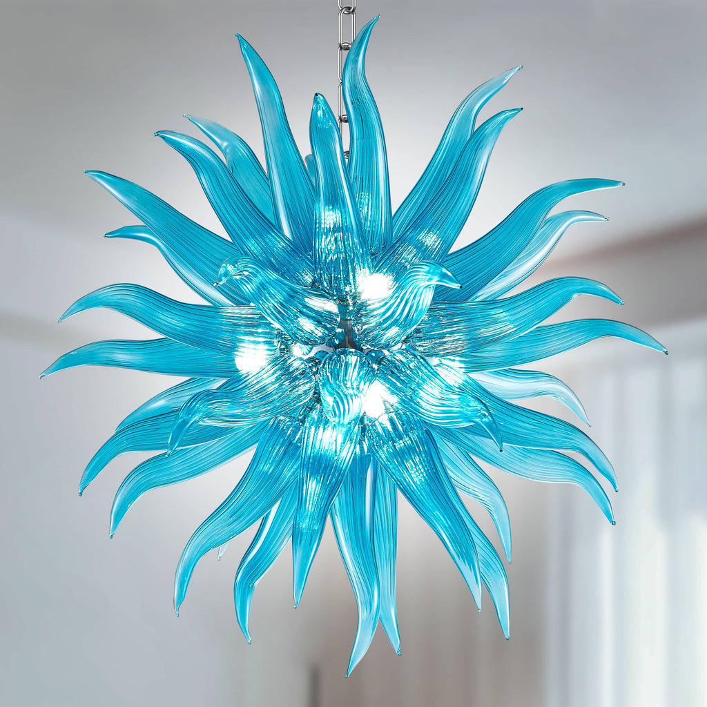 Blown Glass Chandelier Ice-Blue Chihuly Style Lighting Fixture