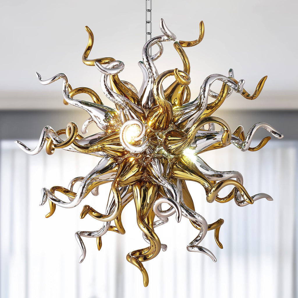 Chihuly Style Blown Glass Chandelier Golden And Silver D28Inch