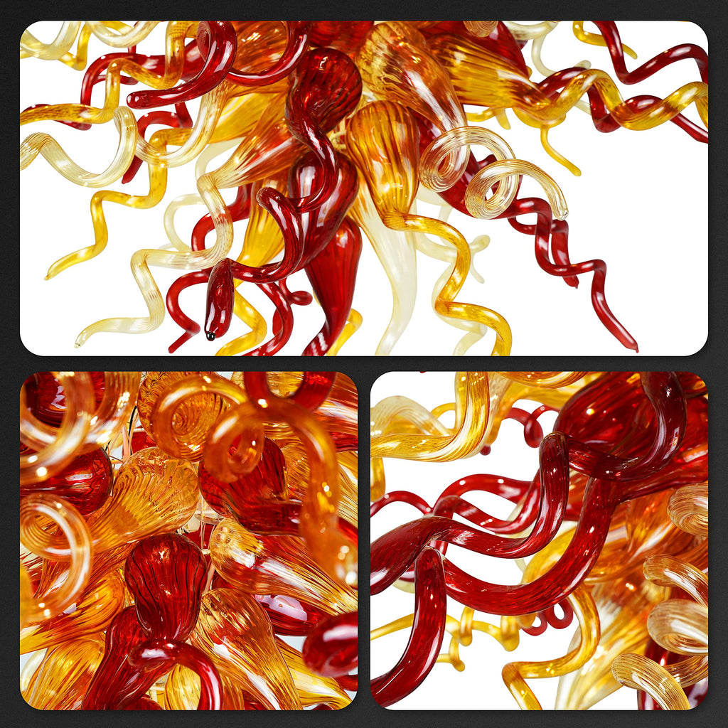 Sun Flare Blown Glass Chandelier Chihuly Style Red And Amber