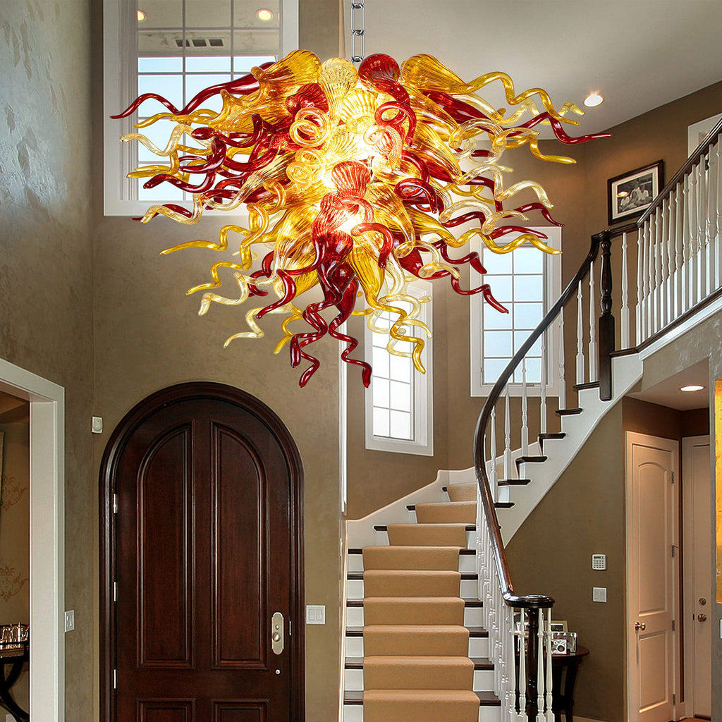 Sun Flare Blown Glass Chandelier Chihuly Style Red And Amber