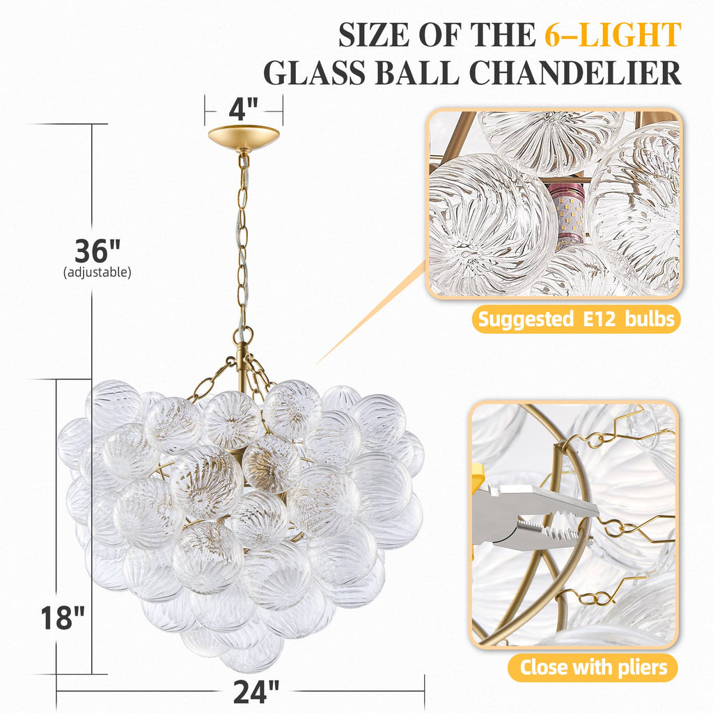 Talia Style Bubbled Clear Ball Swirled Texture Glass Chandelier