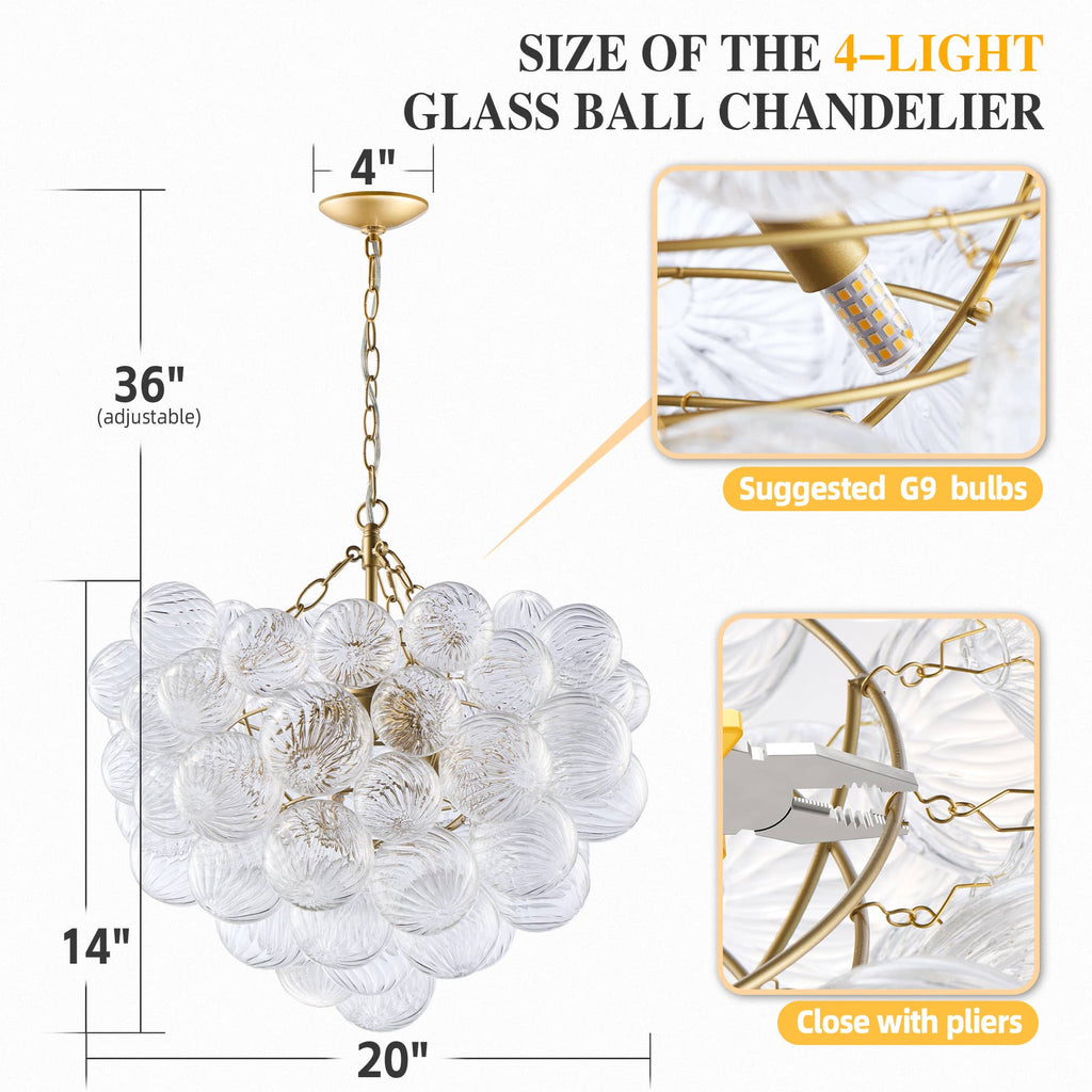 Talia Style Bubbled Clear Ball Swirled Texture Glass Chandelier