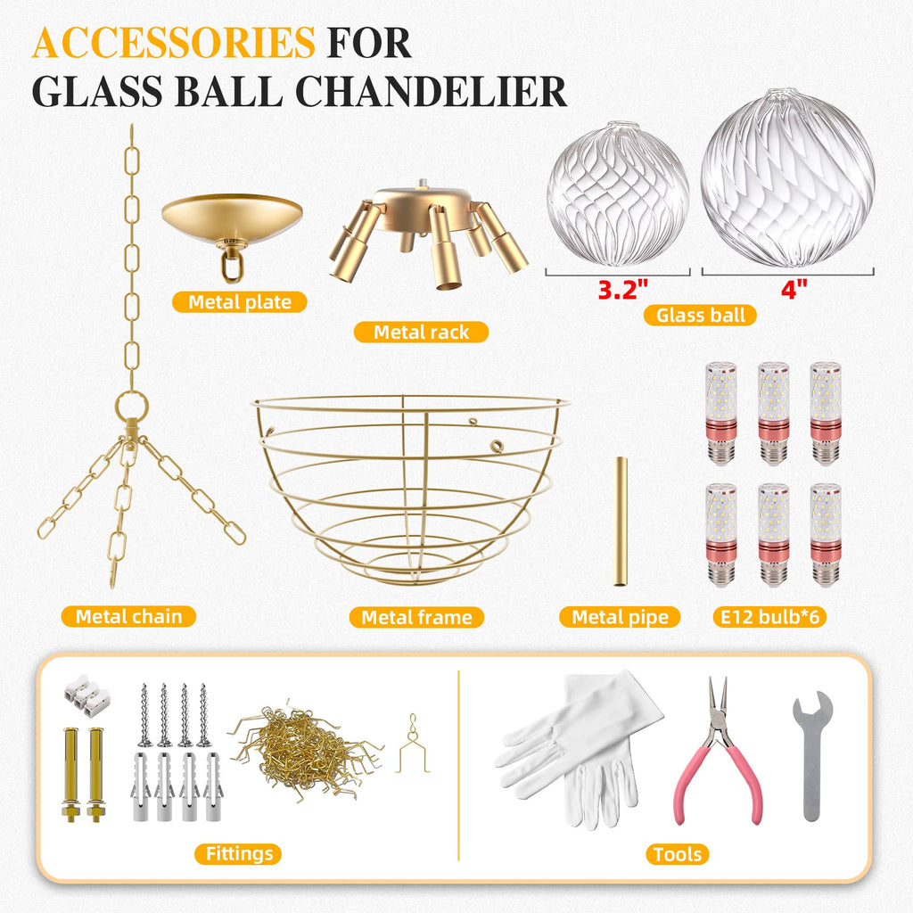 Talia Style Bubbled Clear Ball Swirled Texture Glass Chandelier