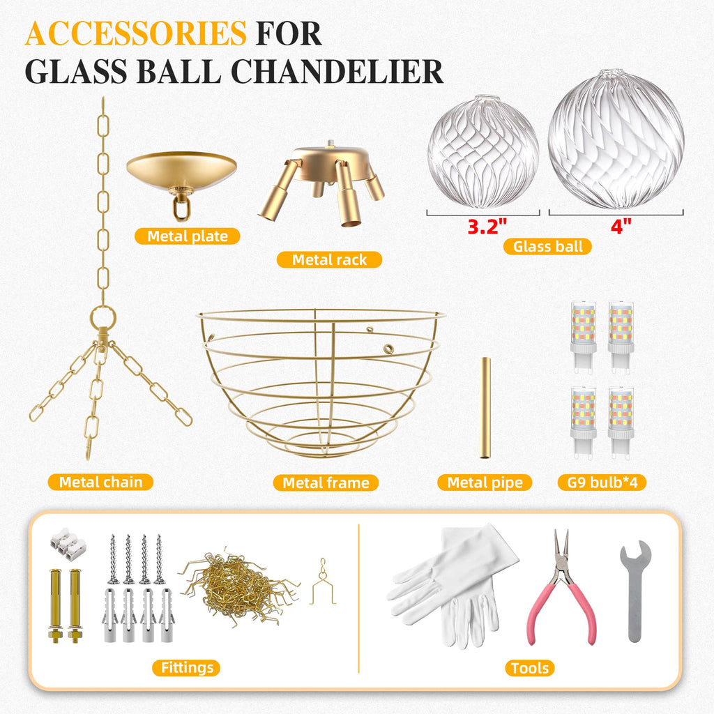 Talia Style Bubbled Clear Ball Swirled Texture Glass Chandelier