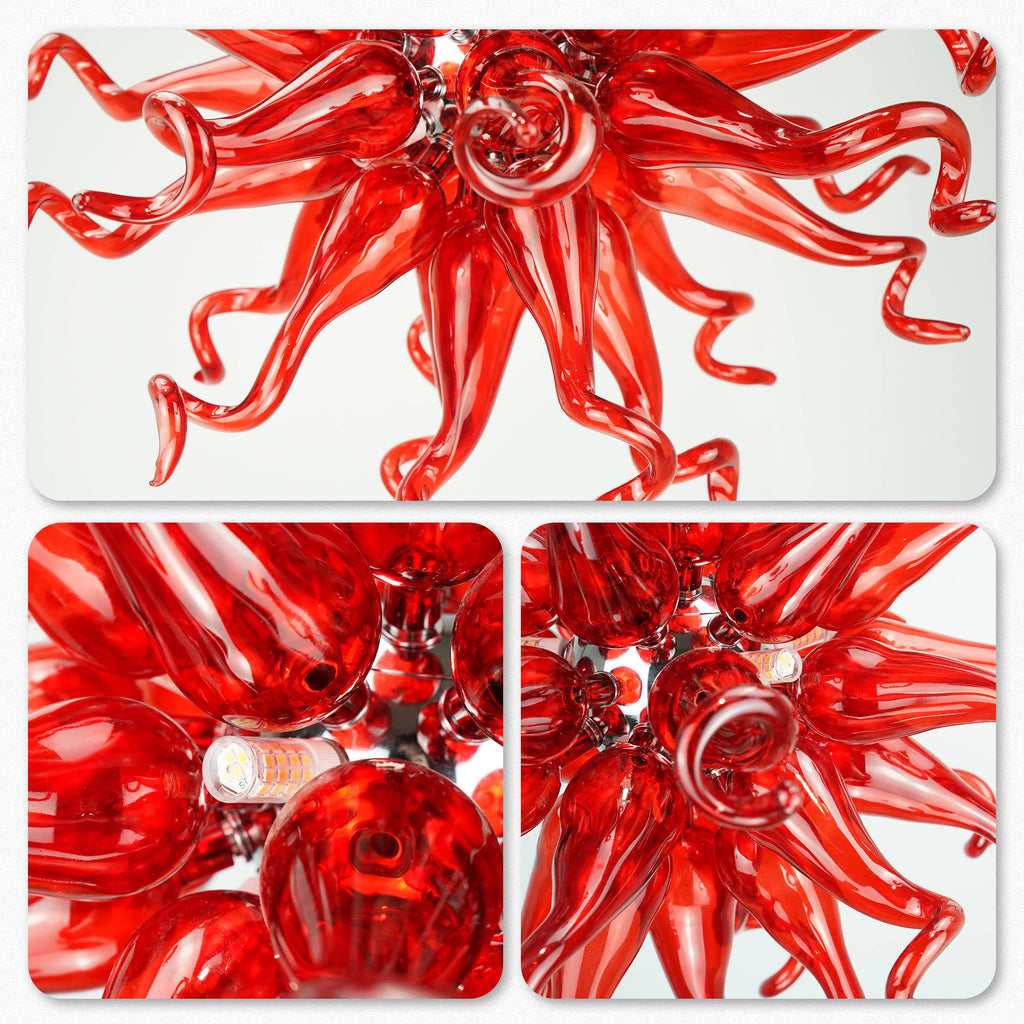 Chihuly Style Blown Glass Chandelier Red Color D20inch - Longree