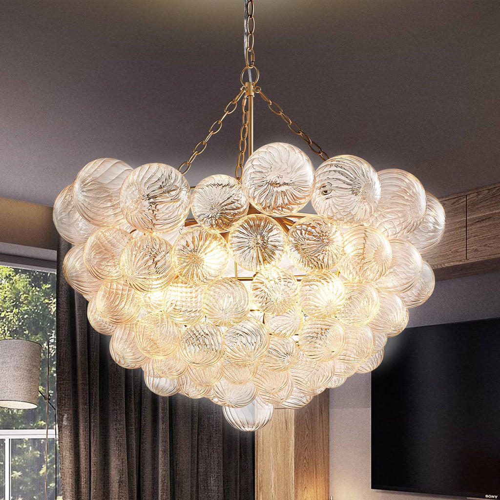 Talia Style Chandelier Bubbled Clear Glass Ball Swirled Texture