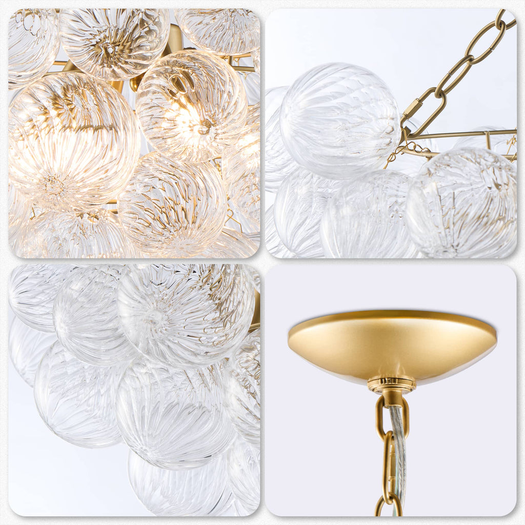 Talia Style Chandelier Bubbled Clear Glass Ball Swirled Texture 