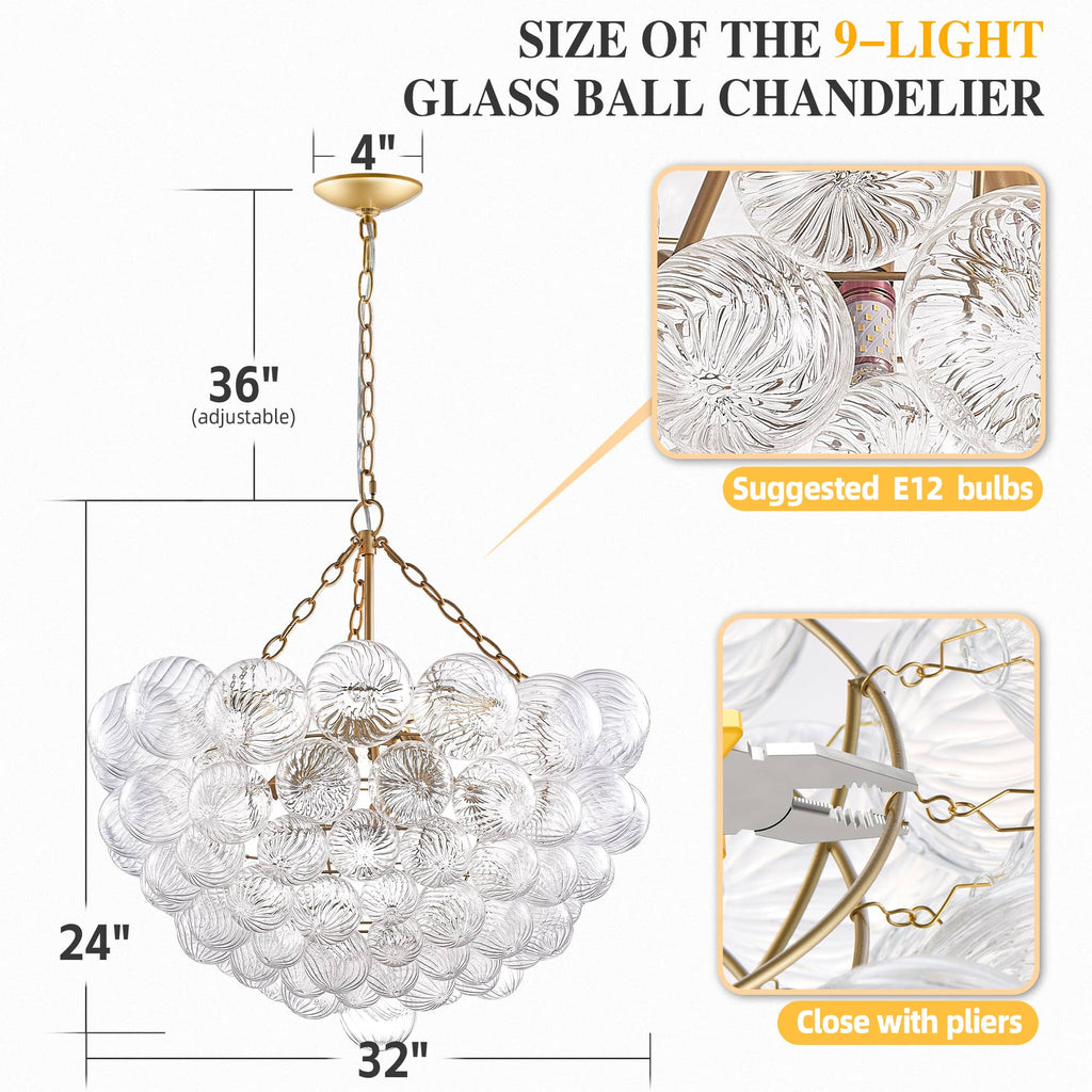 Talia Style Chandelier Bubbled Clear Glass Ball Swirled Texture