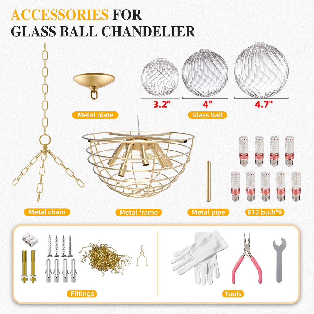 Talia Style Chandelier Bubbled Clear Glass Ball Swirled Texture