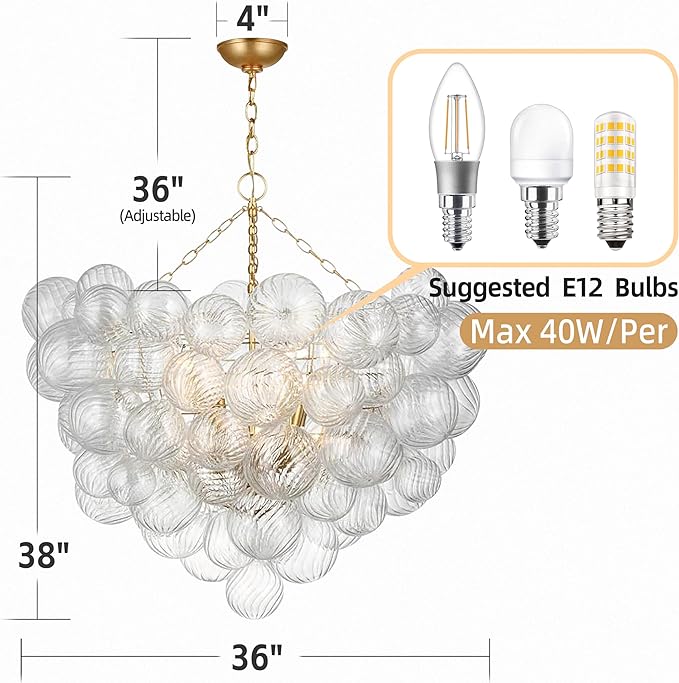 Talia Style Chandelier Bubbled Clear Glass Ball Swirled Texture