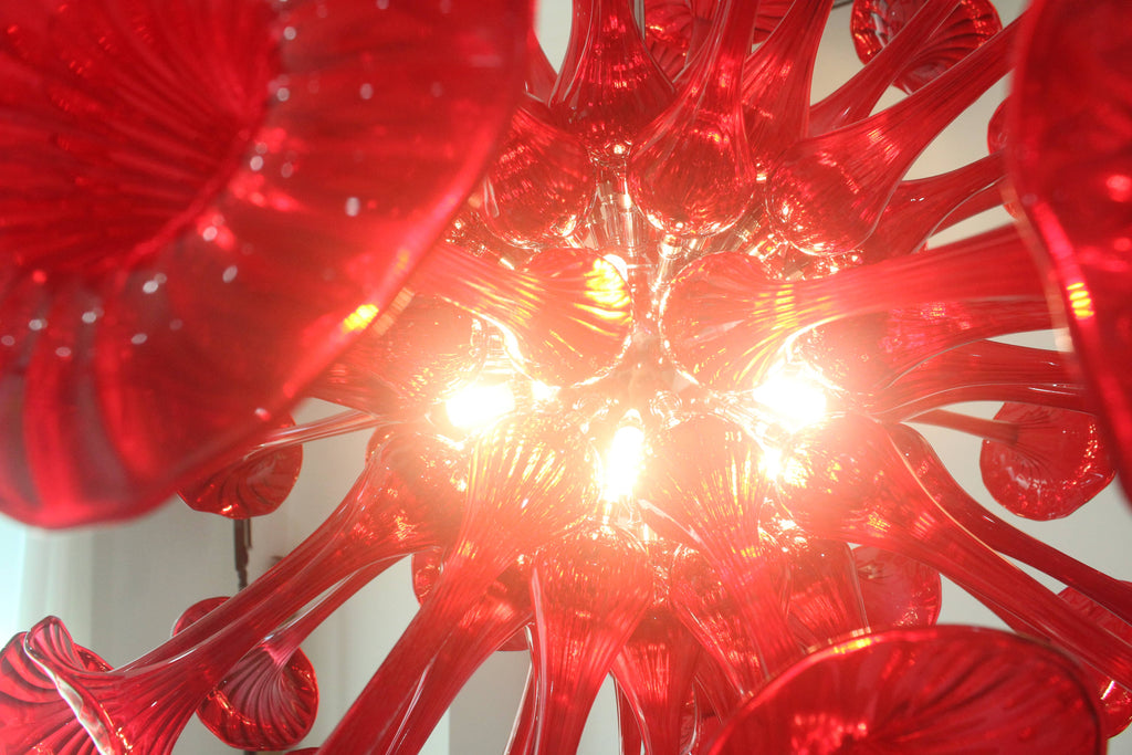 Sputnik Horn Flower Red Hand Blown Glass Chandelier Lighting D36"