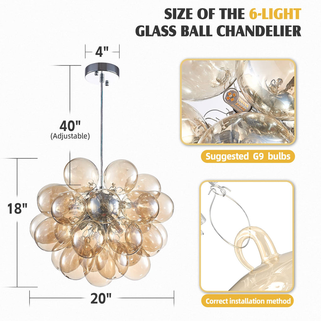 Dark Beige Blown Glass Bubble Balloon Chandelier Light Brown