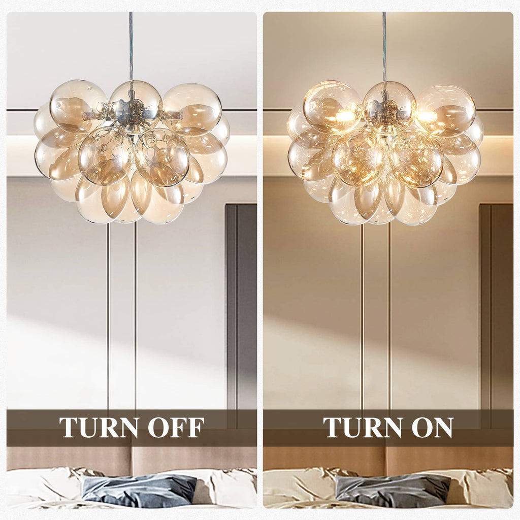 Dark Beige Blown Glass Bubble Balloon Chandelier Light Brown