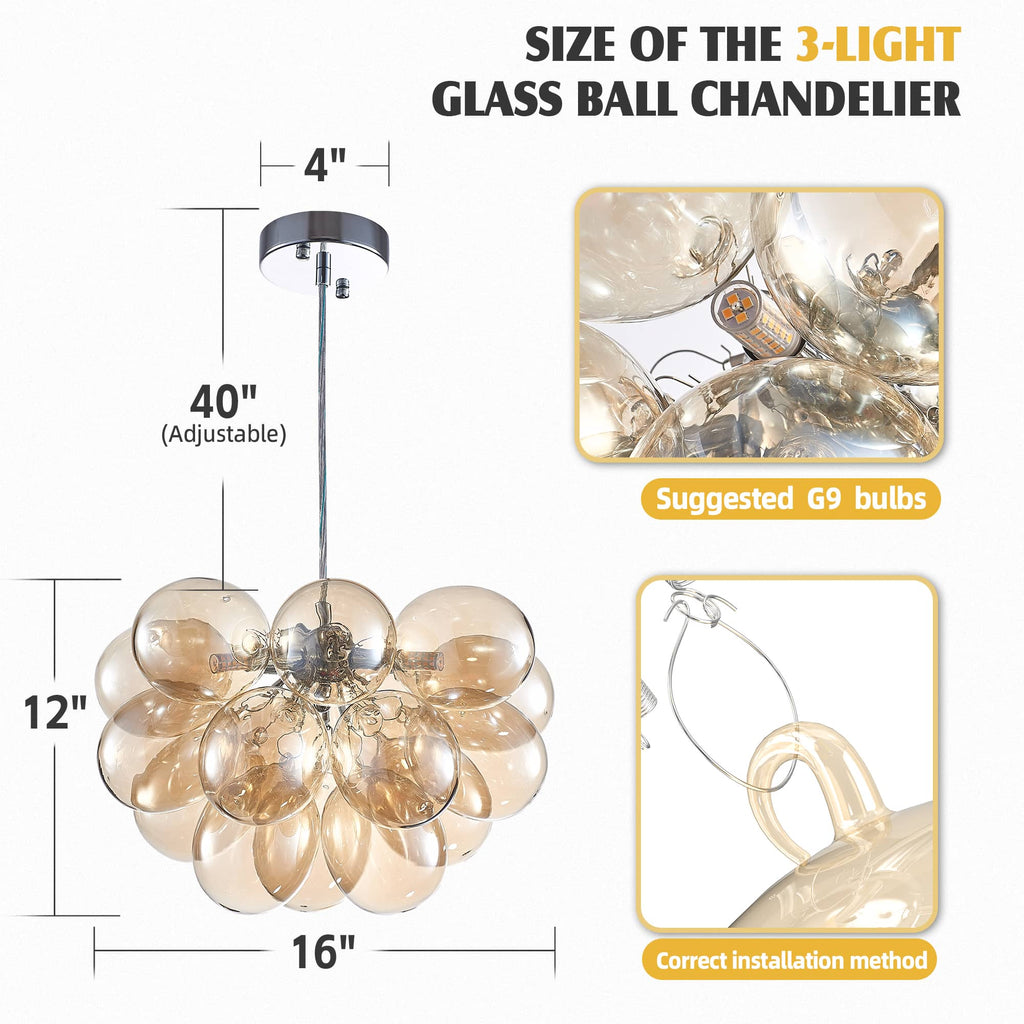 Dark Beige Blown Glass Bubble Balloon Chandelier Light Brown