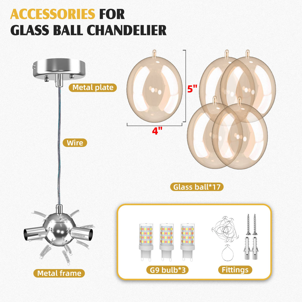 Dark Beige Blown Glass Bubble Balloon Chandelier Light Brown