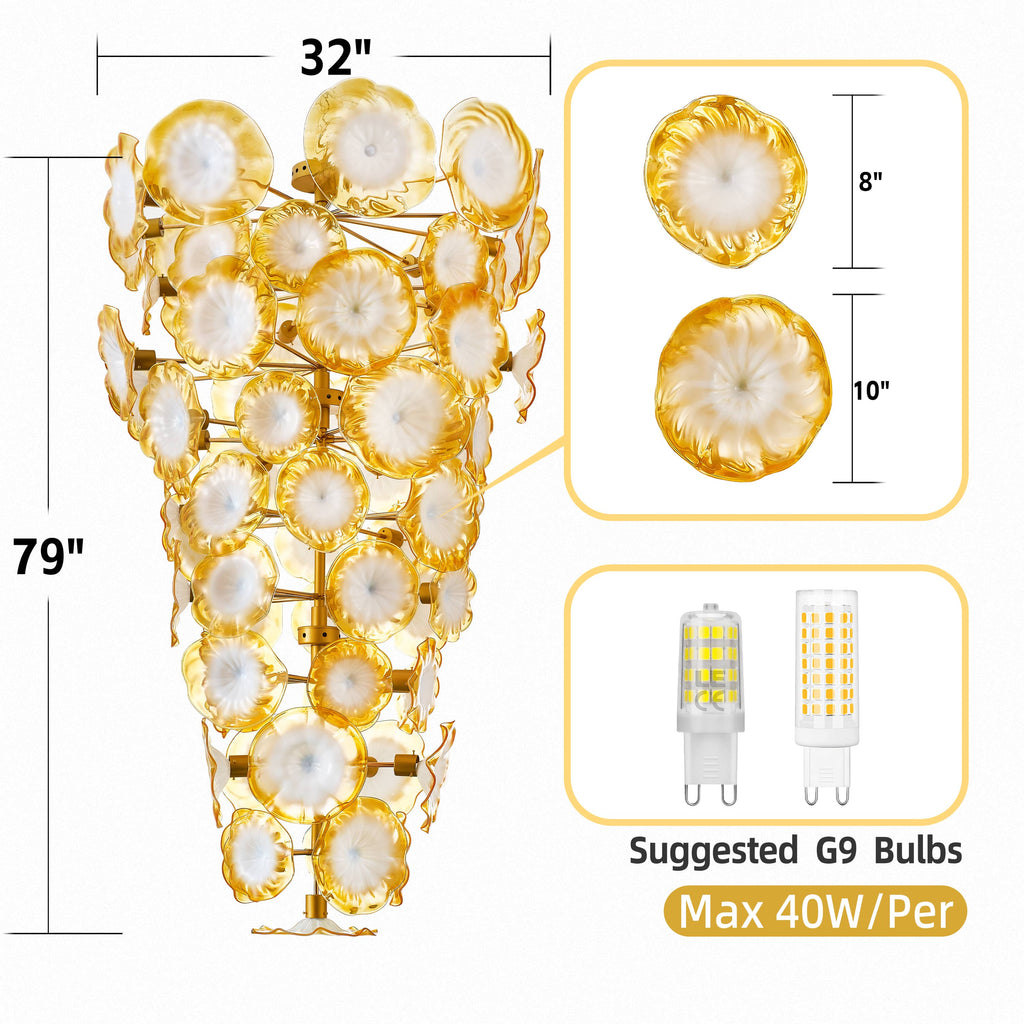 Seashells Design Glass Plates Chandelier Golden And White