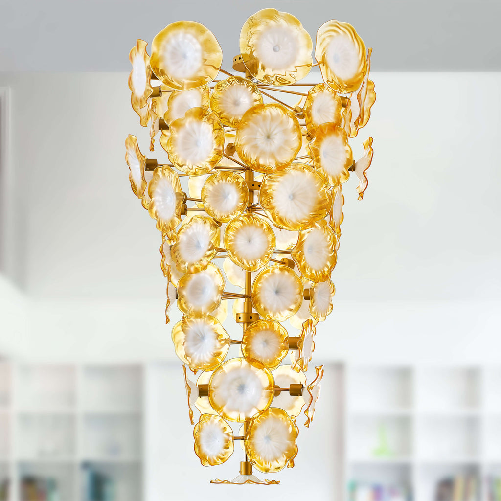 Seashells Design Glass Plates Chandelier Golden And White