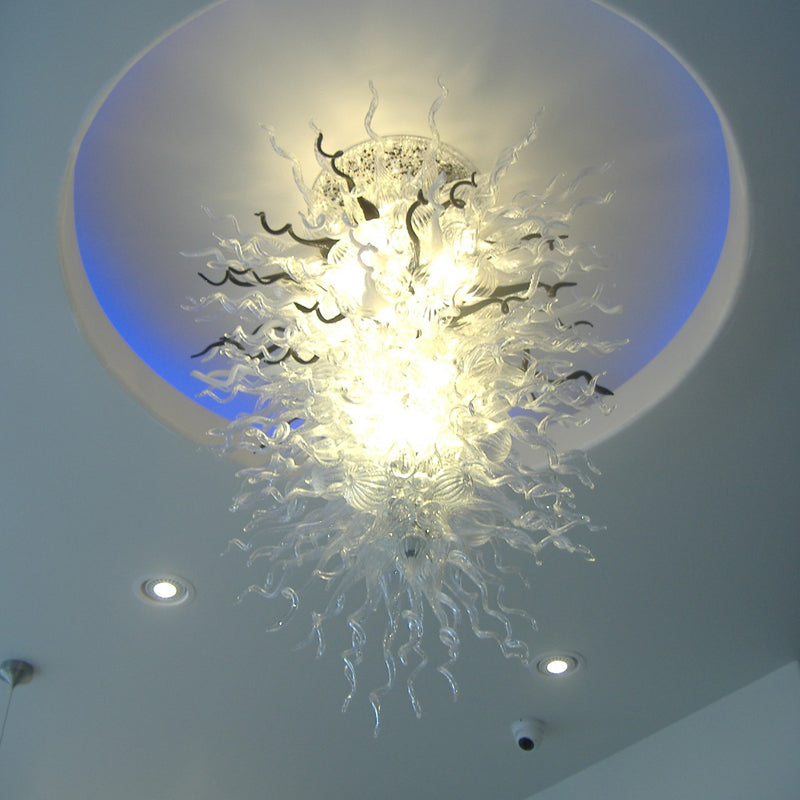 Blown Glass Chandelier Chihuly Style Clear White And Black