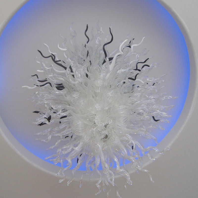 Blown Glass Chandelier Chihuly Style Clear White And Black