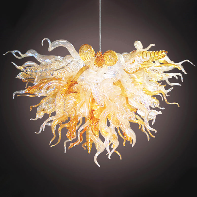 Blown Glass Chandelier Chihuly Style Amber and Clear