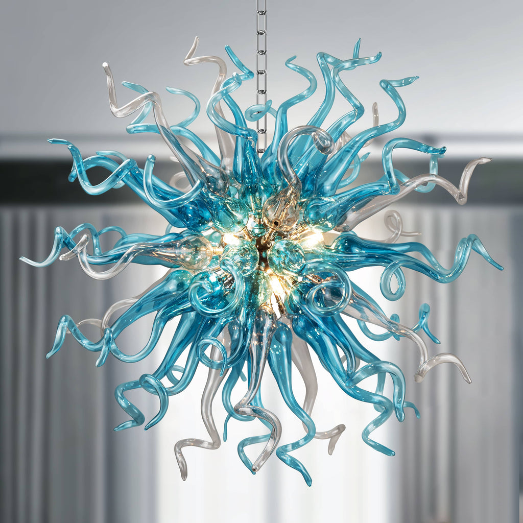 Chihuly Style Blown Glass Chandeliers Navy Blue Sputnik Shape