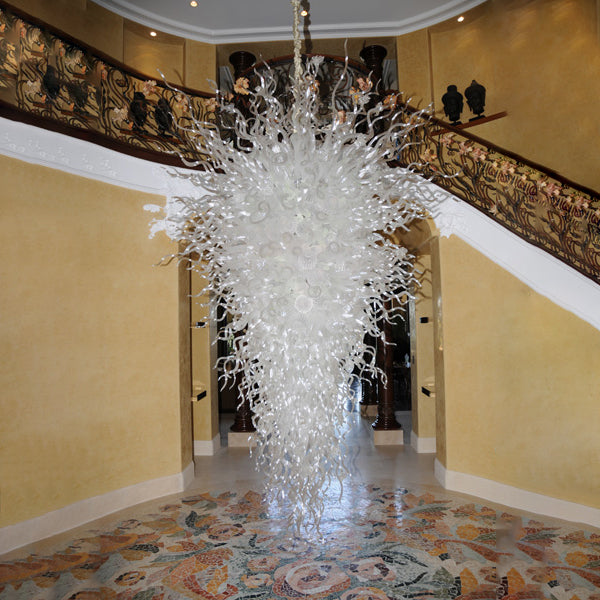 Contemporary And Modern Pure White Hand Blown Glass Chandelier Chihuly Style Glass Ceiling Lights