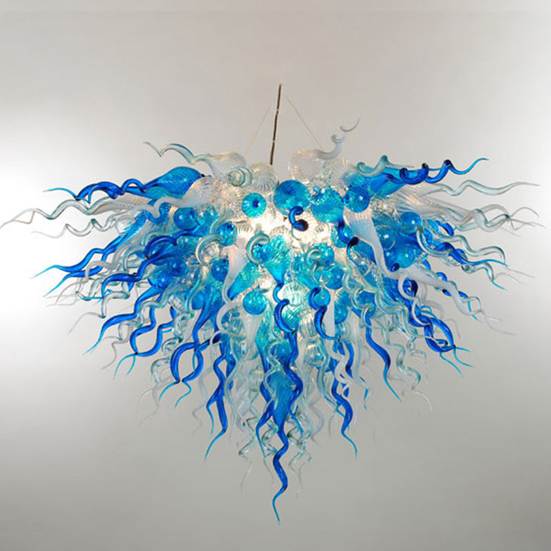 Sky And Clound Blown Glass Chandelier Blue And Clear White Colors