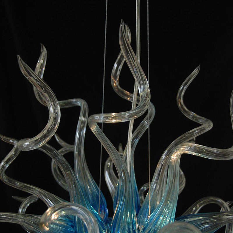 Blown Glass Chandelier Ice Blue Chihuly Style Art Decor