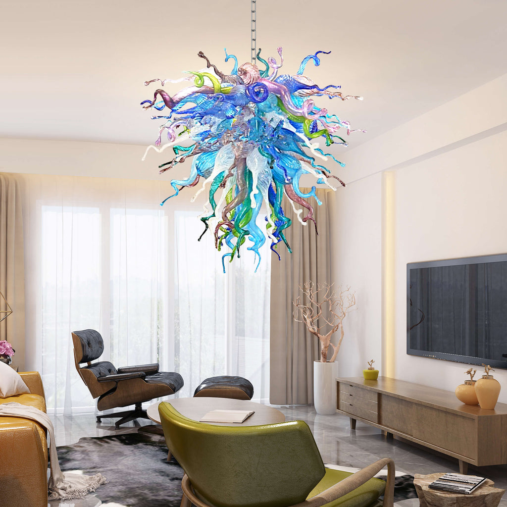 Blown Glass Chandelier Colorful Chihuly Style Murano Glass