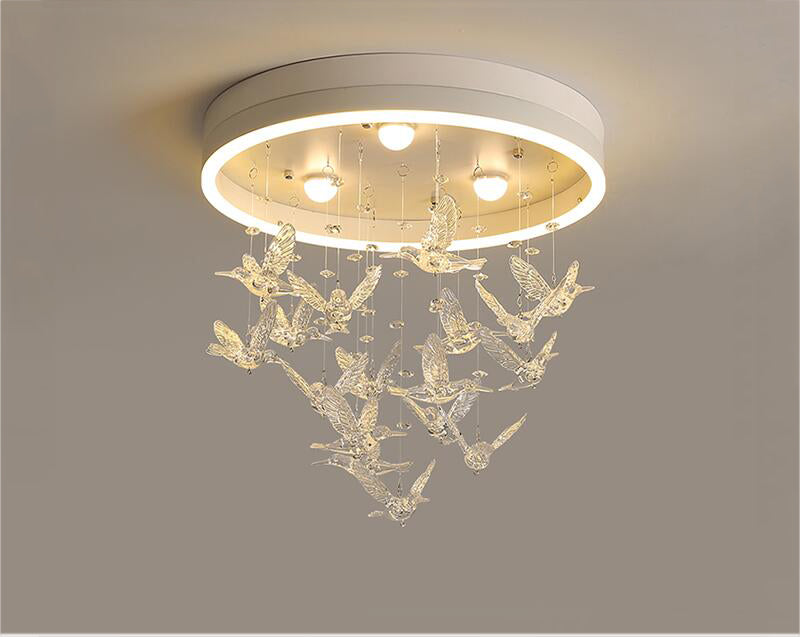 Charming Ceiling Lights Round LED Crystal Birds Pendants