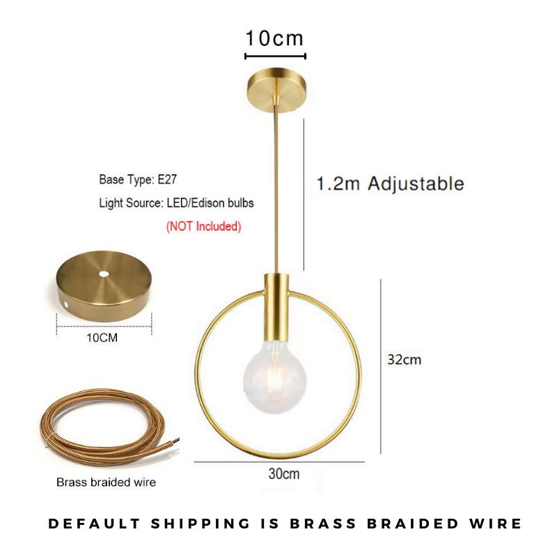 Personality Pendant Lamp Gold Ring Frame Opal Frosted Glass Lampshade