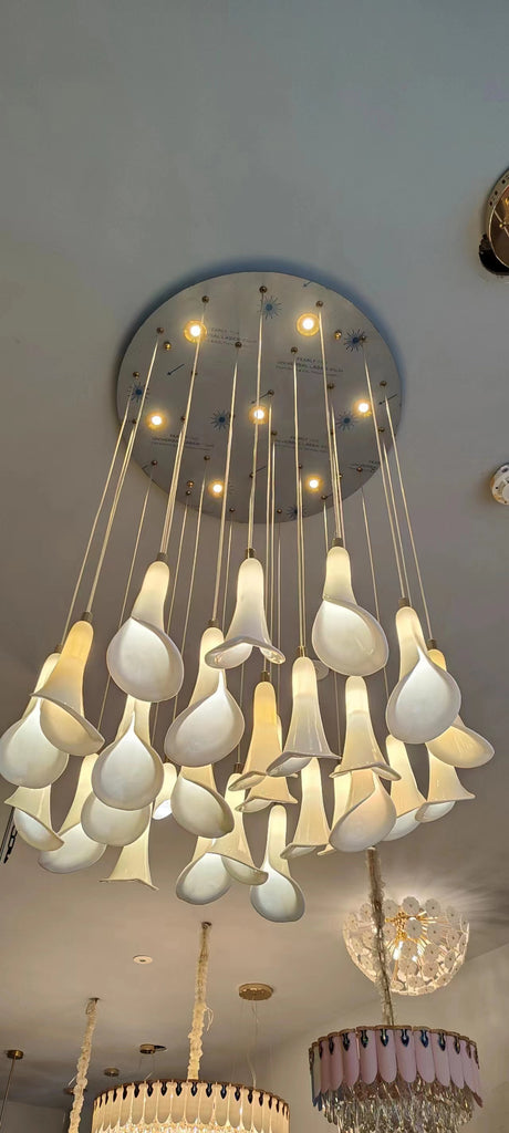 Customized Project Chandelier White Glass/Porcelain Calla Lily Shape With LED