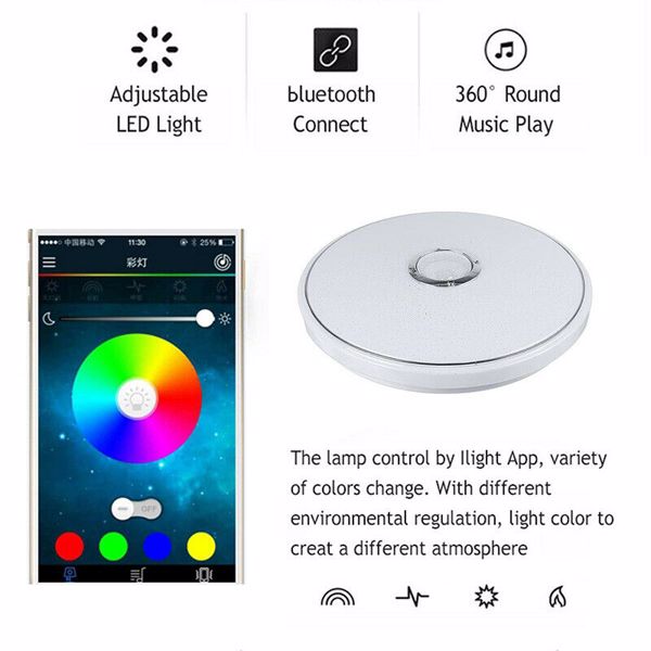 LED Ceiling Light Music RGB bluetooth Speaker Lamp Dimmable W/Smart Remote