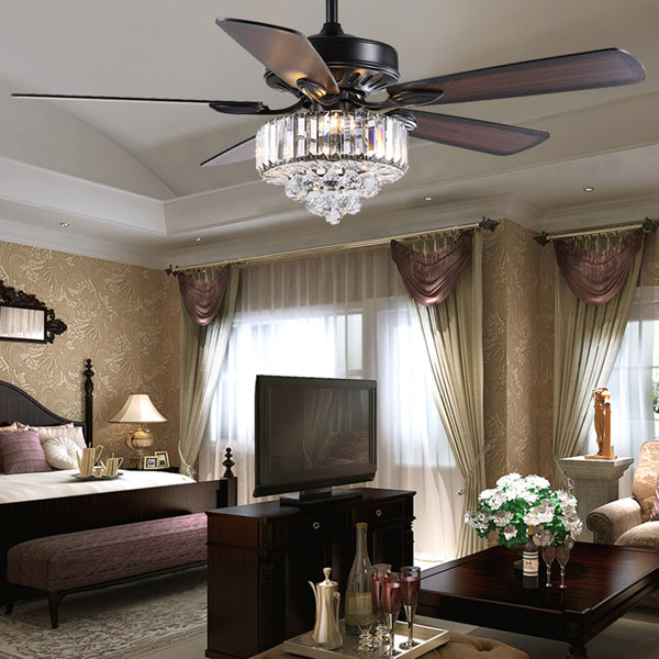 modern ceiling fan with crystal covered lamp remote controller for bedroom