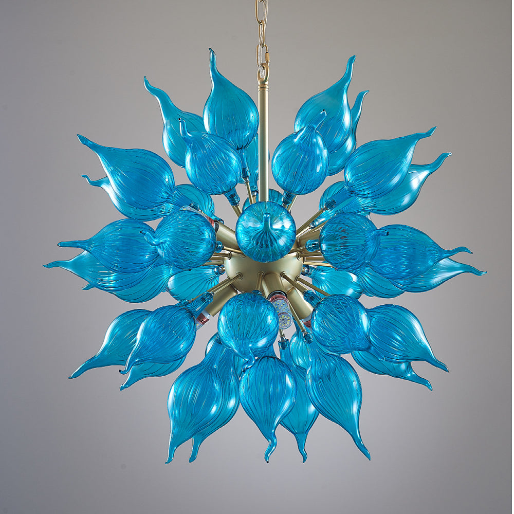 Sputnik Style Blown Glass Chandelier LED Blue Pendant Lamp