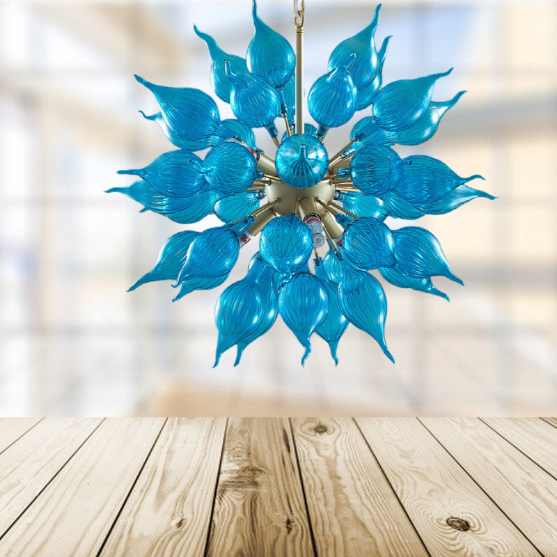 Sputnik Style Blown Glass Chandelier LED Blue Hanging Light